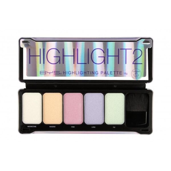 BYS Highlighting Palette HIGHLIGHT 2 Rõhuta oma välimust hetkega BYS Higlight 2 paleti abil. Kõige peenema pärlmutter-puudri koostisega, pakuvad need 5 kõrge pigmentatsiooniga rikkalikku tooni värske ja kumava jume. Palett sisaldab väikest meigipintslit.