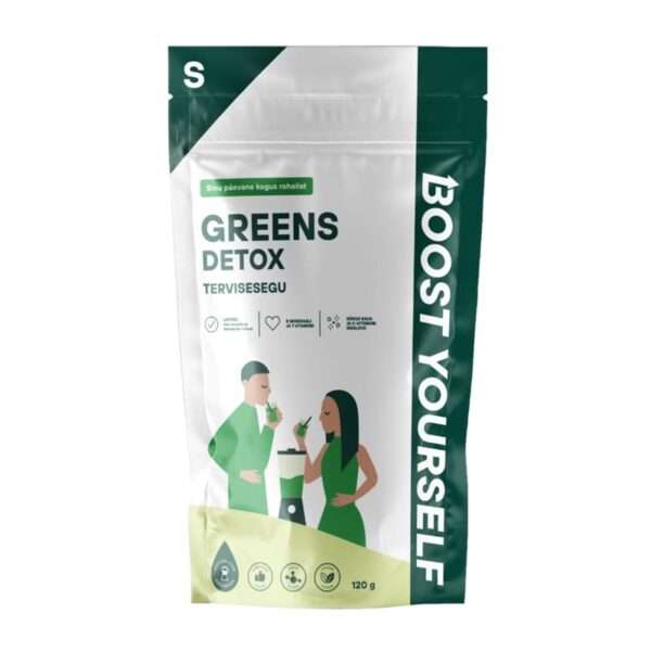 Sinu päevane kogus rohelist! Greens Detox supertoidusegu laeb organismi mitmete vitamiinide ja mineraalainetega. Ühes pakis on 4 rohelist supertoitu ja camu camu mari, mis sisaldab rohkelt C-vitamiini. See on hea ja lihtne võimalus oma seedimist parandada! Mineraalainetest sisaldab supertoidusegu tsinki, mis aitab kaasa normaalsele happe-aluse tasakaalule kehas ja lisaks normaalsele makrotoitainete ainevahetustele. Greens Detox supertoidusegu üks väärtuslikem koostisosa on spirulina, mida peetakse maailma üheks toitainerikkamas supertoiduks. Isegi NASA teadlased on valinud selle astronautide lisatoiduks. Spirulina on rikkalik just oma rauasisalduse poolest ja lisaks on selles ka B-grupi vitamiine ning C-vitamiini.
