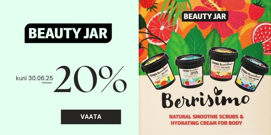 Beauty Jar on särav looduskosmeetika bränd, mis on loodud inimeste rõõmustamiseks! Bränd ühendb looduslikud koostisosad, käsitöö, säästva lähenemise, erilised tooted ja mahlased aroomid. Lihtsalt lõõgastu ja naudi hetke ning meie hoolitseme Sinu naha ja juuste eest! NATURAALNE: Kõik tooted põhinevad looduslikel koostisosadel, ei sisalda SLS-i, SLES-i, parabeene, mineraalõlisid ja muud, mida nahale kanda pole soovitav. Kasutame taaskasutatavaid pakendeid ega katseta kunagi loomade peal. LOOVUS: IGAVA KOSMEETIKA AEG ON MÖÖDUNUD. Naturaalne ei pea olema igav! Me kasutame meeleolu tõstmiseks lõbusaid nimesid, erksaid silte ja rikkalikke aroome. SÕBRALIK: AINULT POSITIIVNE MEELEOLU. Meil on väga lai ja mitmekesine sortiment, nii et igaüks leiab endale midagi. Nautige!